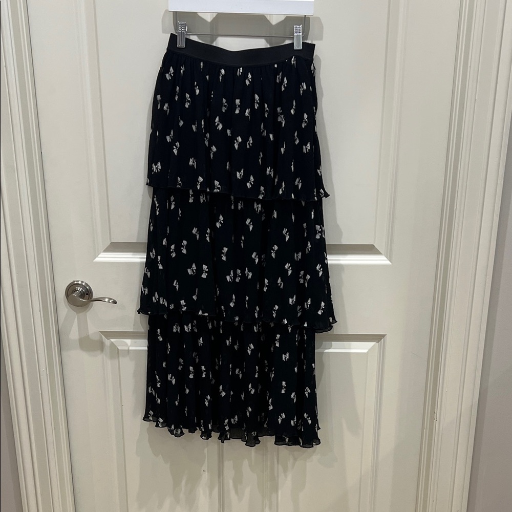Maje Black Maxi Skirt with White Bow Pattern